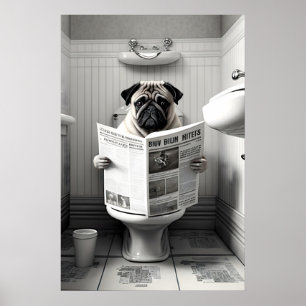 Lustiger Pug-Toiletten-Druck Badezimmer-Wandkunst Poster