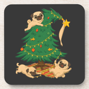 Lustiger Pug-Weihnachtsbaum-Chaos-Geschenk Getränkeuntersetzer