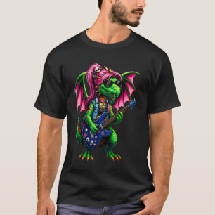 Lustiger Punkrock-Drache, Gitarren-Band-Mädchen T-Shirt