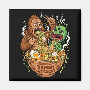 Lustiger Ramen-Angriff Bigfoot und Alien schlürfen Magnet