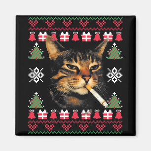 Lustiger rauchender Katzen-Meme-hässlicher Weihnac Magnet