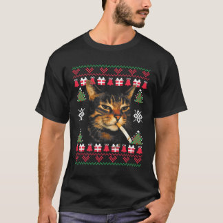Lustiger rauchender Katzen-Meme-hässlicher Weihnac T-Shirt