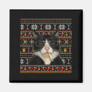 Lustiger rauchender Katzen-Meme-Weihnachts-hässlic Magnet