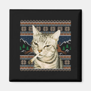 Lustiger rauchender Katzen-Meme-Weihnachts-hässlic Magnet
