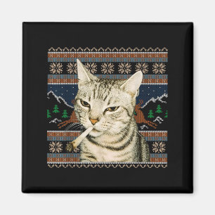 Lustiger rauchender Katzen-Meme-Weihnachts-Hässlic Magnet
