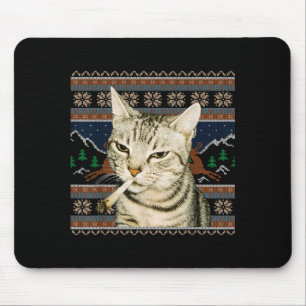 Lustiger rauchender Katzen-Meme-Weihnachts-Hässlic Mousepad