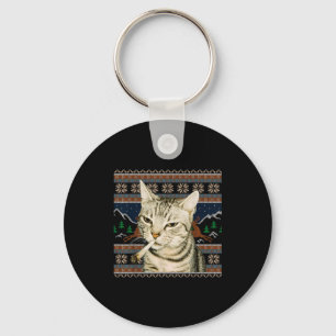 Lustiger rauchender Katzen-Meme-Weihnachts-hässlic Schlüsselanhänger