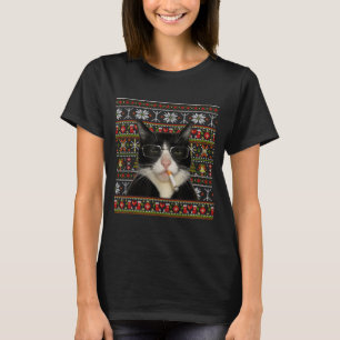 Lustiger rauchender Katzen-Meme-Weihnachts-Hässlic T-Shirt