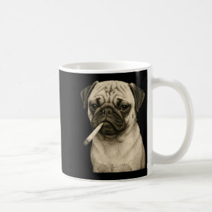 Lustiger rauchender Mops-Hund raucht Zigarette Gen Kaffeetasse