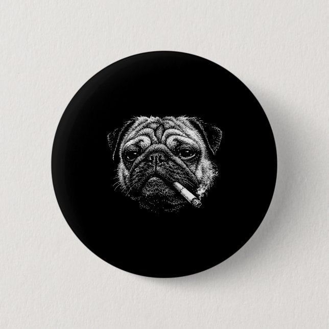 Lustiger rauchender Mops Zigaretten-Meme rauchiger Button (Vorderseite)
