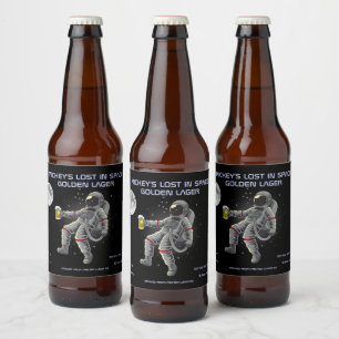 Lustiger Raumfahrer Astronaut Verlieren im Weltrau Bierflaschenetikett