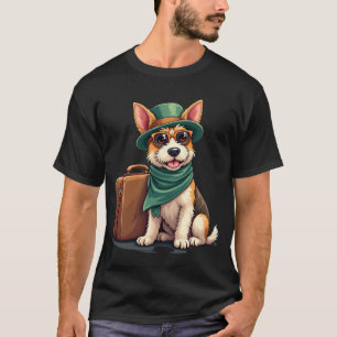 Lustiger reisender Hund mit Tasche Grafik für Koff T-Shirt