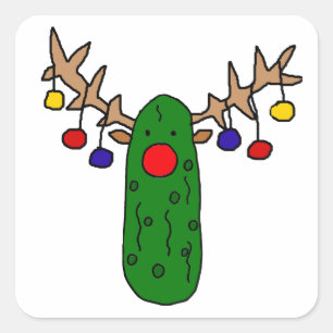 Lustiger Ren-Essiggurken-WeihnachtsCartoon Quadratischer Aufkleber