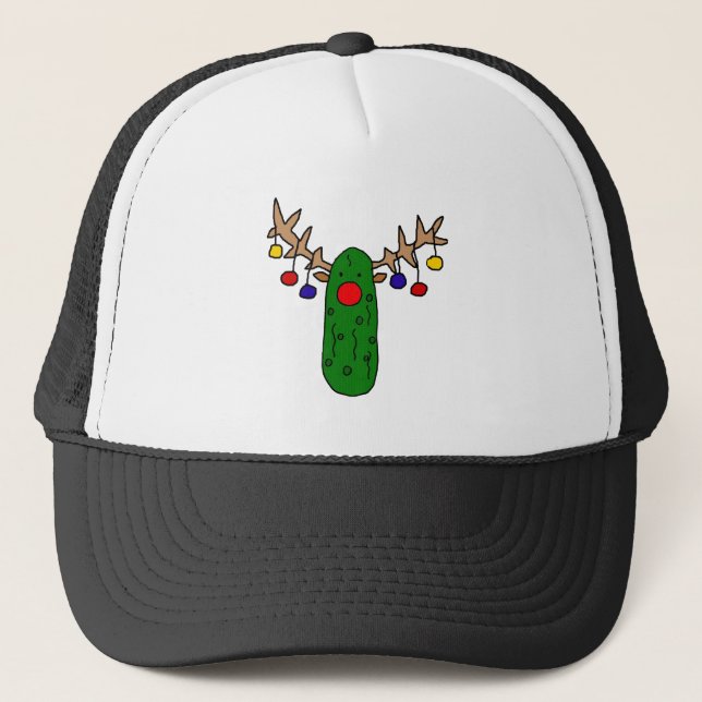 Lustiger Ren-Essiggurken-WeihnachtsCartoon Truckerkappe (Vorderseite)