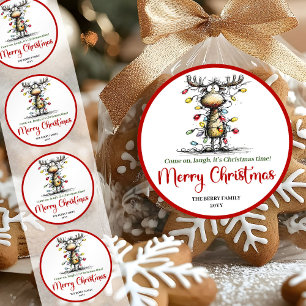 Lustiger Rentier-Launischer-Weihnachtssticker-Entw Runder Aufkleber
