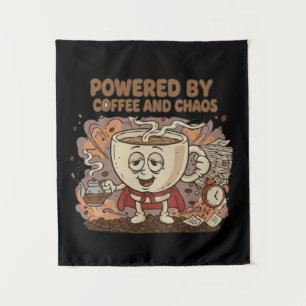 Lustiger Retro-Coffee-Superheld Angetrieben von Wandteppich