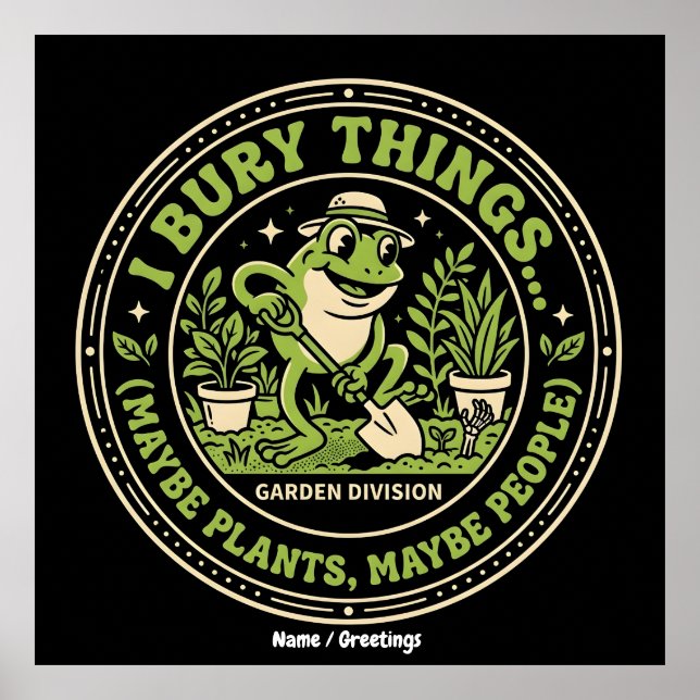 Lustiger Retro-Frosch-Abzeichen I Begrabe Dinge Ga Poster (Vorne)