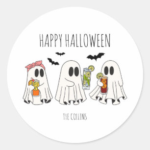 Lustiger Retro-Geist und Cocktails Frohes Hallowee Runder Aufkleber