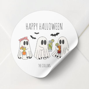 Lustiger Retro-Geist und Cocktails Frohes Hallowee Runder Aufkleber