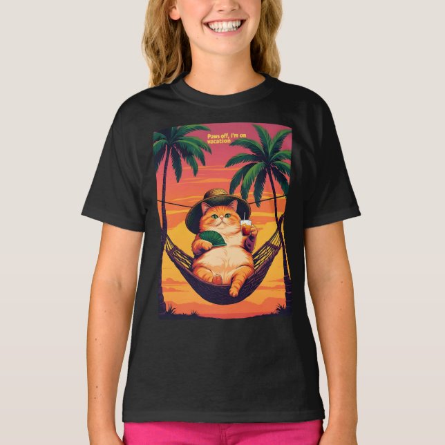 Lustiger Retro-Sommer-Katzenurlaub T-Shirt (Vorderseite)