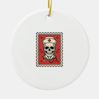 Lustiger Retro-Stempel Krankenpfleger Schädel_1 Keramik Ornament