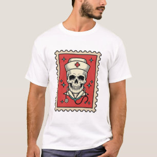 Lustiger Retro-Stempel Krankenschwester Schädel_1 T-Shirt