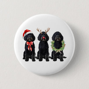 Lustiger Retro-Weihnachtsmann schwarzer Goldendood Button