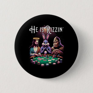 Lustiger Rizz Er ist Rizzin Jesus Osterhase Bigfoo Button