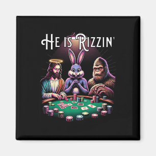 Lustiger Rizz Er ist Rizzin Jesus Osterhase Bigfoo Magnet