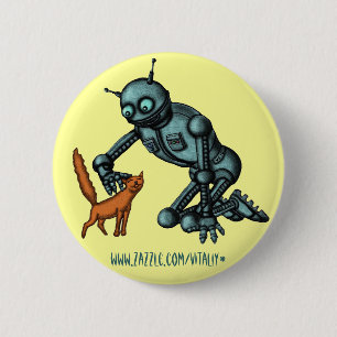 Lustiger Roboter- und Katzenknopfentwurf Button