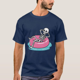 Lustiger rosa Cartoon-Skelett-Schwimmring Il T-Shirt