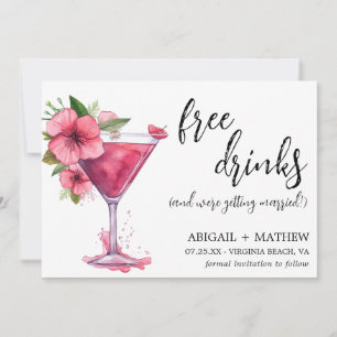 Lustiger Rosa Cocktail Trendige Moderne Foto Hochz Save The Date