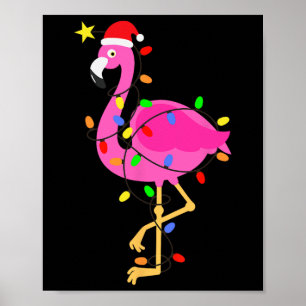 Lustiger Rosa Flamingo in Weihnachtsmannmütze Weih Poster