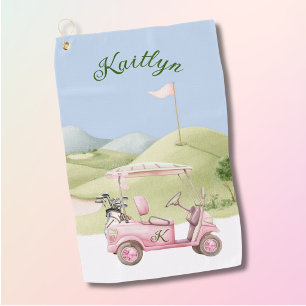 Lustiger rosa Golf Damenwagen Kurs Monogramm Name Golfhandtuch