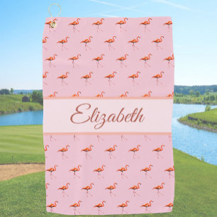 Lustiger rosa personalisierter Name Damen Flamingo Golfhandtuch