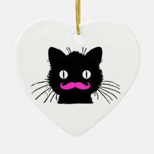 LUSTIGER ROSA SCHNURRBARTschwarzer CAT Keramik Ornament