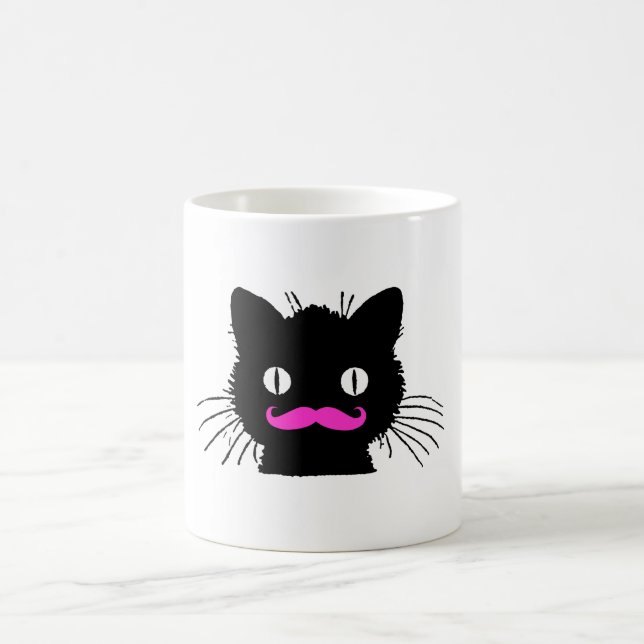 LUSTIGER ROSA SCHNURRBARTVintager SCHWARZER CAT Kaffeetasse (Mittel)