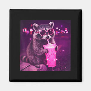Lustiger rosa Waschbär trinkt Eiskaffee - süß Magnet