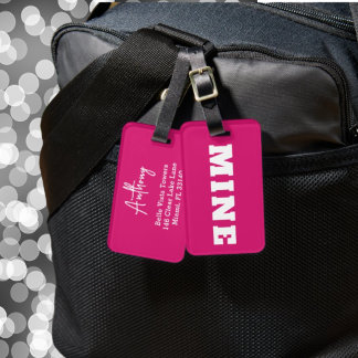 Lustiger Rosa Weißer MINE Personalisierter Gepäcka Gepäckanhänger