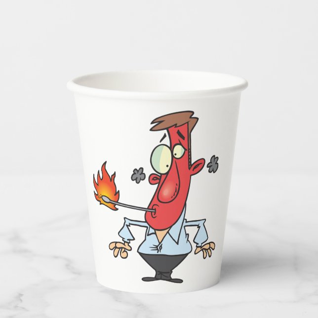 Lustiger roter Gesichtsmann mit Thermometer Fieber Pappbecher (Vorderseite)
