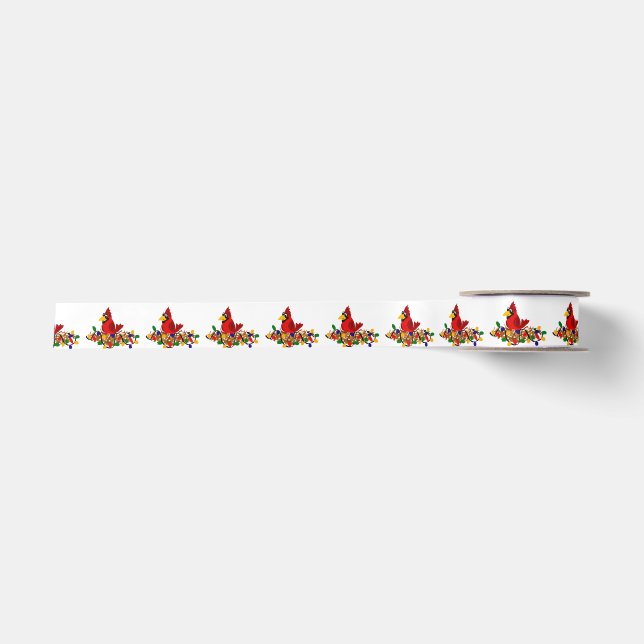 Lustiger roter Kardinals-Vogel im Weihnachtsnest Satinband (Vorderseite)