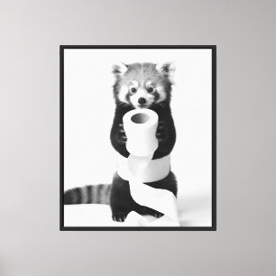 Lustiger Roter Panda hält Toilettenpapier Minimali Leinwanddruck