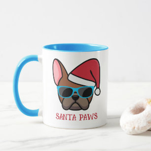 Lustiger roter Reh-Frenchie-Santa-Pfoten-Weihnacht Tasse