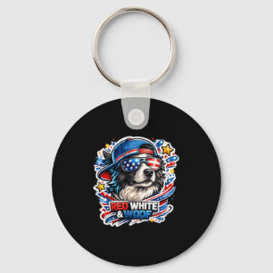 Lustiger roter weißer und woof Border Collie Hund Schlüsselanhänger