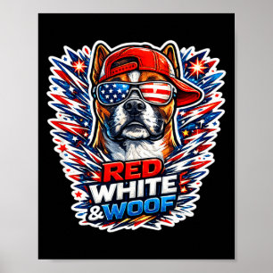 Lustiger roter weißer und woof Boxerhund patriotis Poster