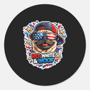 Lustiger roter weißer und woof pug Hund patriotisc Runder Aufkleber
