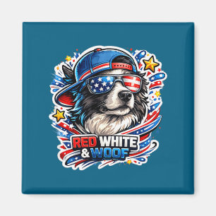 Lustiger roter weißer und Wuff Border Collie Hund Magnet