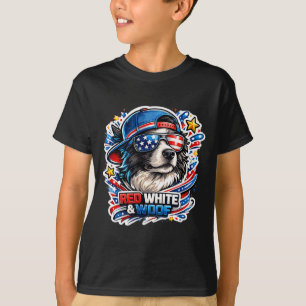 Lustiger roter weißer und Wuff Border Collie Hund T-Shirt