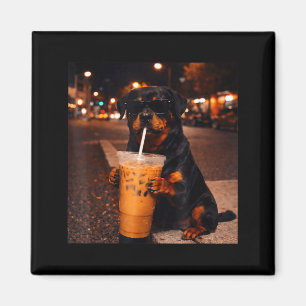 Lustiger Rottweiler Metzgerhund, der Eiskaffee tri Magnet