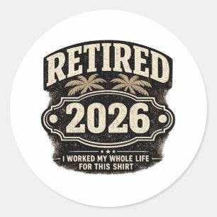 Lustiger Ruhestand 2026 Palme Retro-Stil I W... Runder Aufkleber